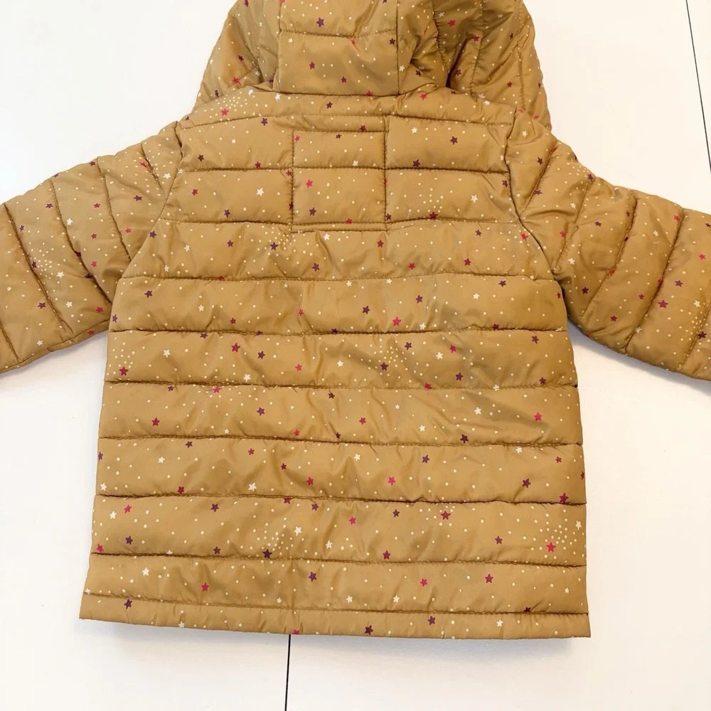 GAP Baby Hooded Puffer Jacket Yellow Purple Star Print Zip Up Coat Toddler 2 Yr